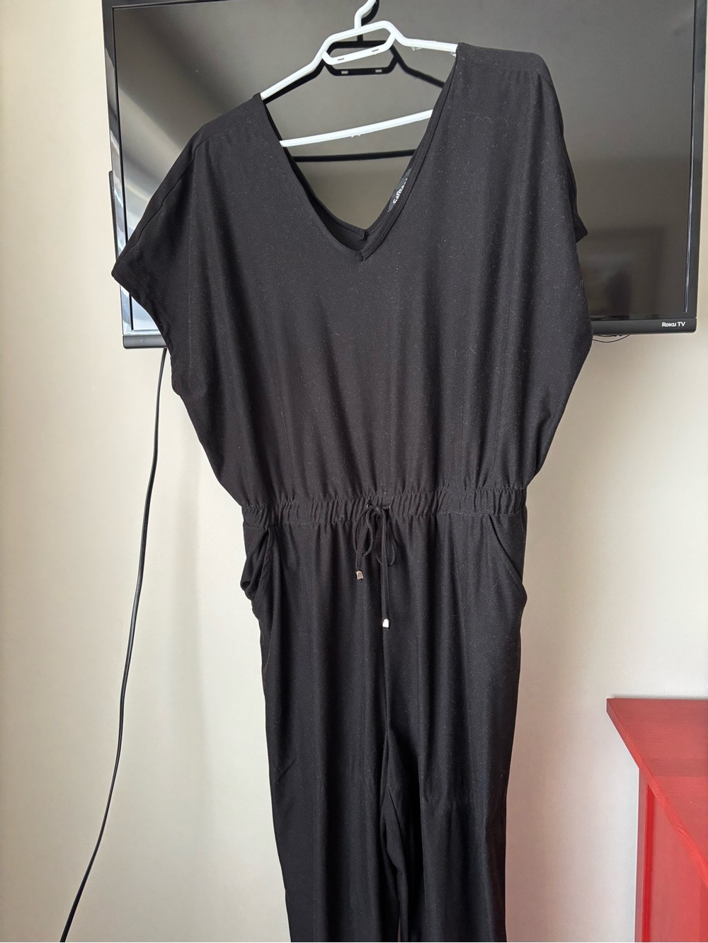 Black V-Neck Drawstring Jumpsuit